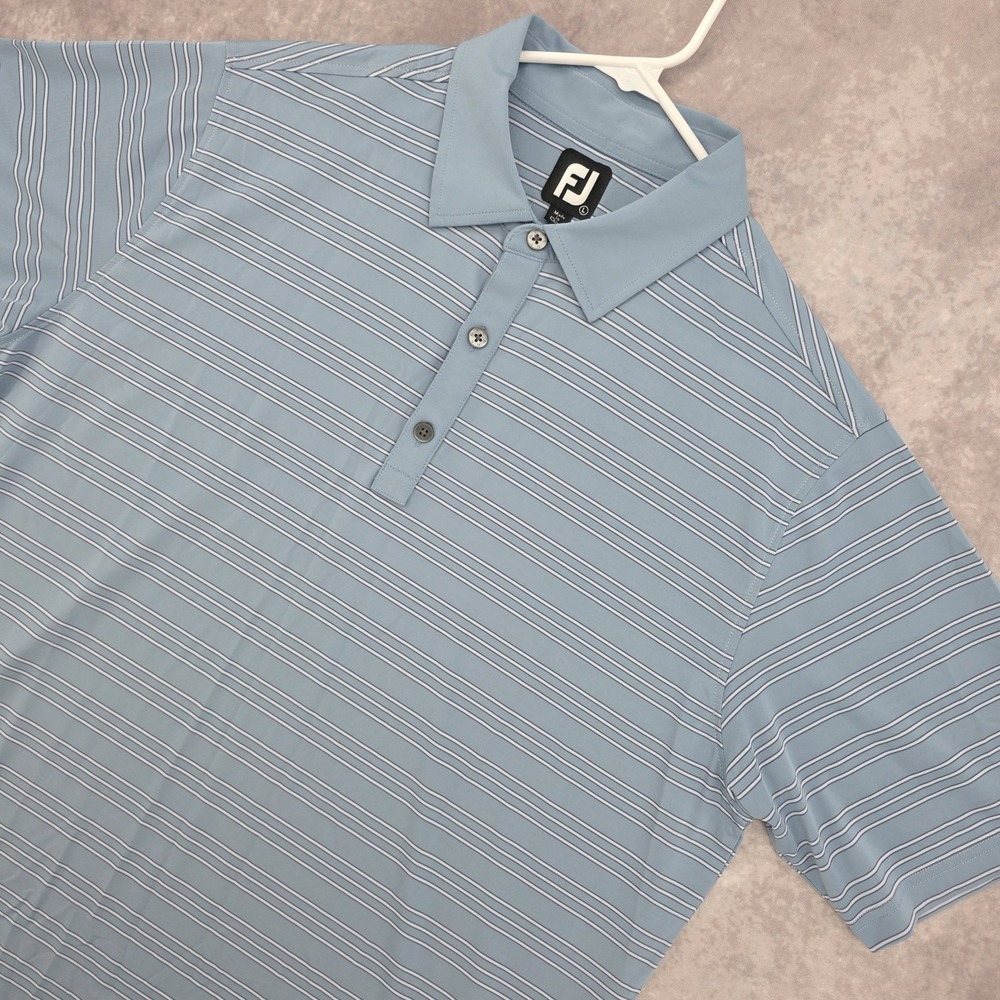 FOOTJOY‎ Mens Large Golf Polo Shirt Stretch Lisle ProDry Blue Stripe Performance